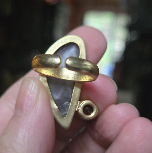 Agate & citrine sterling & gold brushed Ring sz7 adjustable open design - Picture 9 of 9